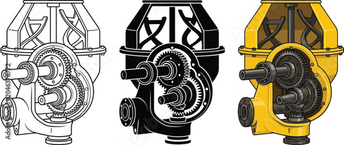 Canvastavla Technical vector illustration of a concrete mixer gearbox and agitator mechanism