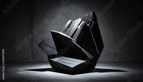 Sharp Geometric Obsidian Formation in Dramatic Light