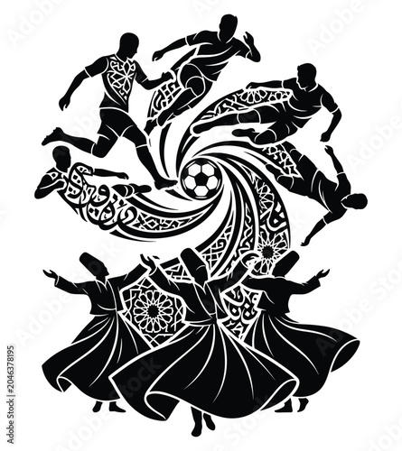 Bild auf Leinwand Sufi dervish soccer player vector illustration with islamic pattern dance sport