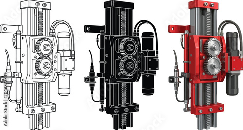 Foto Complex industrial linear actuator system a detailed vector illustration in outl