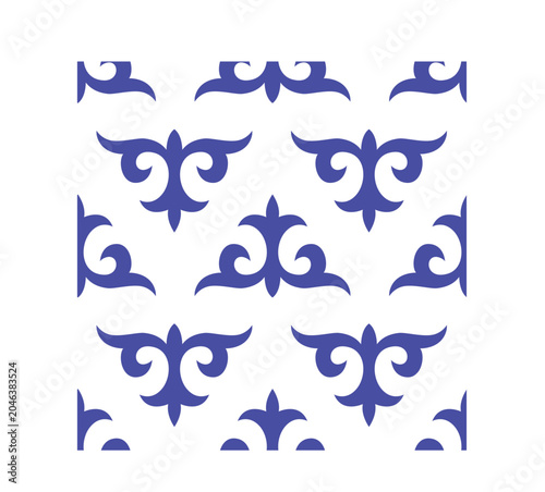 Traditional Kyrgyz ornament seamless pattern, Central Asian nomad folk embroidery art vector design on white background for branding envelope