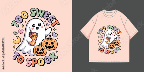 Foto Too Sweet To Spook Cute Ghost Halloween T-Shirt Design