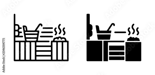Quadro su tela Sauna Icon Set, Steam Bath Symbols, Relaxation and Wellness Graphics, Heat Thera