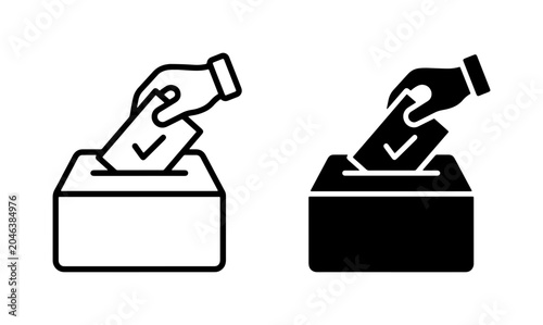 Φωτογραφία Voting icon set, hand placing ballot in box, election symbol, democratic process