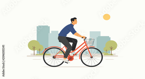 Man riding a bicycle in the city on a sunny day