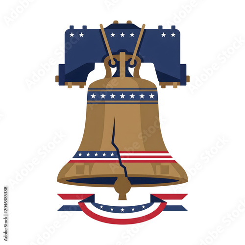 Patriotic illustration of the iconic Liberty Bell, symbolizing American independence, freedom, and historical legacy, adorned with stars and stripes
