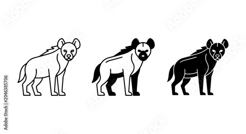 Canvas Print Hyena Icons Set, Vector Illustrations of Wild Animals, Simple Line Art and Silho