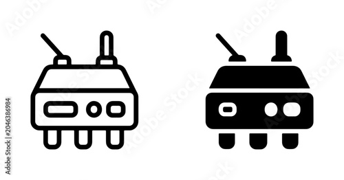 Tableau sur toile Retro Radio Transmitter Icons, Vintage Communication Device Vector Graphics, Old