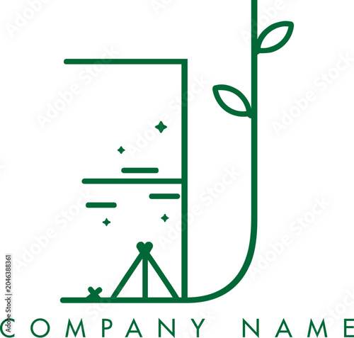 Minimalistic Abstract Initial Letter EJ Nature Outdoor Line Art Logo Design