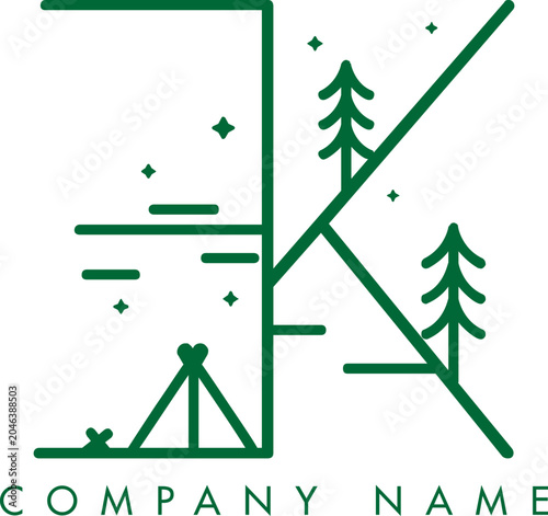 Minimalistic Abstract Initial Letter EK Nature Outdoor Line Art Logo Design