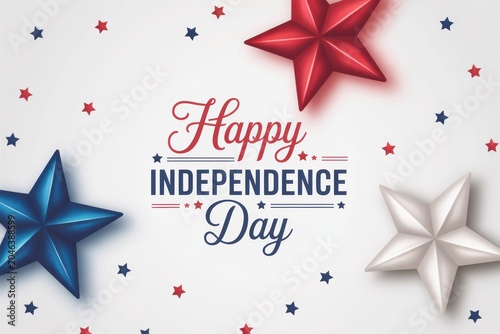 Red white and blue stars with Happy Independence Day text on a white background