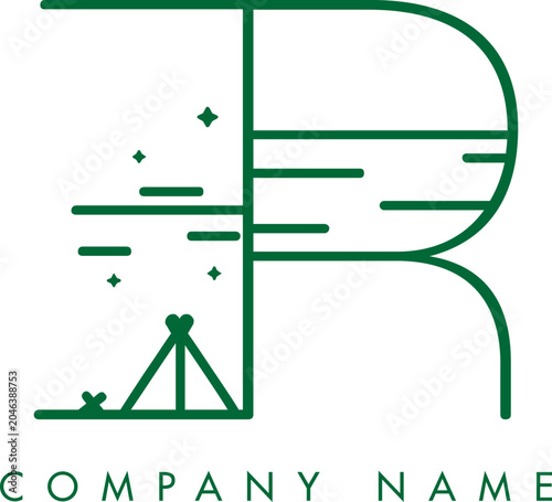 Minimalistic Abstract Initial Letter ER Nature Outdoor Line Art Logo Design