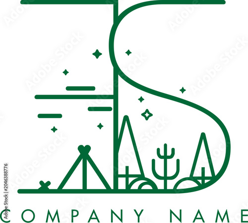 Minimalistic Abstract Initial Letter ES Nature Outdoor Line Art Logo Design