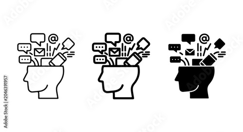 Photos Overwhelmed Mind Icon Set: Communication Overload, Information Stream, Digital N