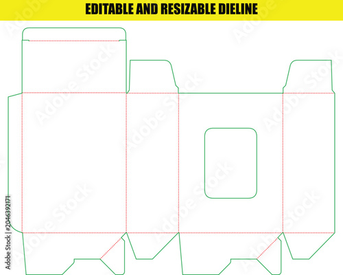 Customizable cardboard box template with front display window for professional retail and commercial product packaging