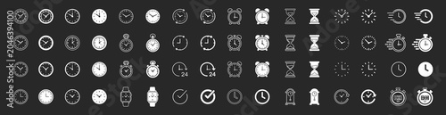 Foto Time and clock icon set with editable stroke timer alarm schedule and calendar s
