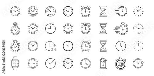 Vászonkép Time and clock icon set with editable stroke timer alarm schedule and calendar s