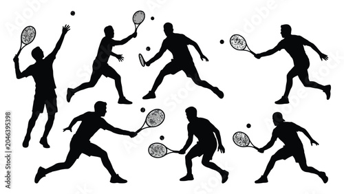 Canvastavla Tennis player silhouettes illustrate various dynamic movements and strokes used during a match