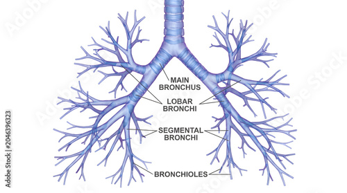 Diagram Illustrating the Bronchial Tree and Airways of the Human Respiratory System