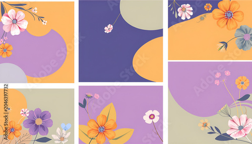 Trendy abstract square art templates with floral and geometric elements. Suitable for social media