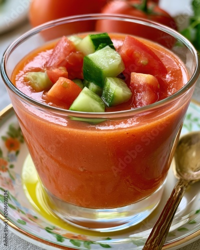 Spanish gazpacho with tomatoes, cucumbers, and olive oil