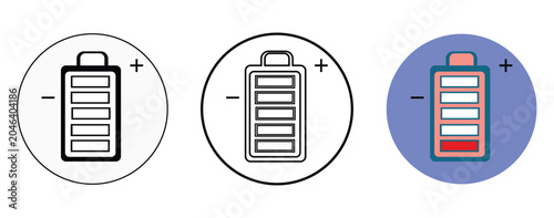 Konstfotografi Battery charge level icon set with plus and minus polarity symbols in solid glyp