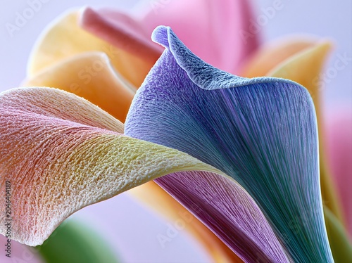 Colorful flower petals show details of texture and light in a close view during springtime