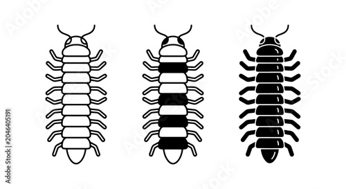 Foto Millipede Vector Icons, Arthropod Insect Illustrations, Segmented Body Creature