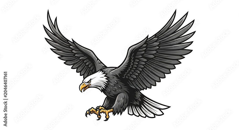 Fototapeta premium Detailed line bald eagle in flight isolated on a transparent background, line detailed eagle, flying eagle