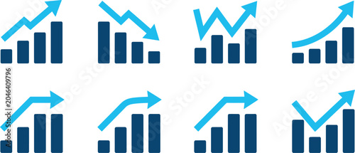 Cuadro en lienzo Financial charts and graphs set growth decline and stability indicators
