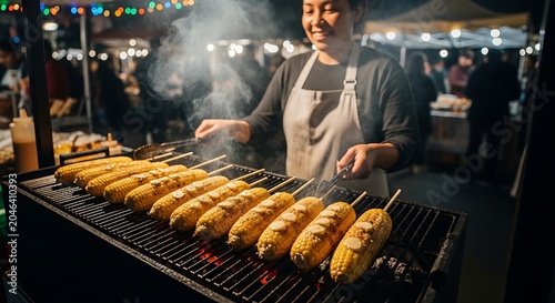 Man Grilling Corn ON Cob.