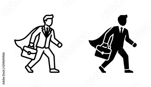 Photos Superhero Businessman Icons, Professional Achiever Vector Set, Corporate Hero Sy