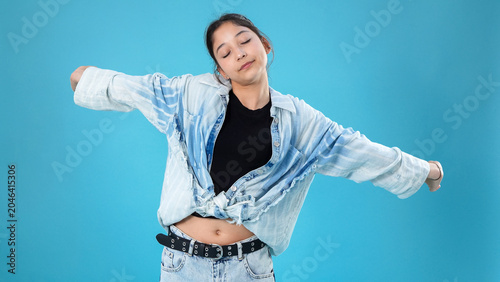 Free happy energetic female enjoying freedom and expressing absolute victory