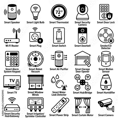 Smart home devices icons set.