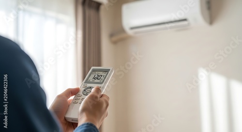 Person Adjusting Air Conditioner Temperature.