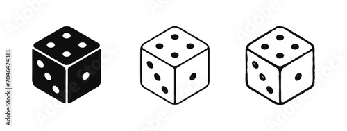Dice set. vector icon set three styles: bold, line and brush, on a white background.