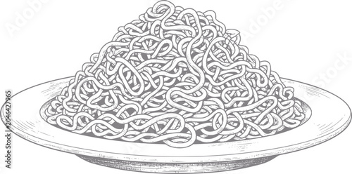 Foto A generous portion of spaghetti on a plate, hand-drawn style
