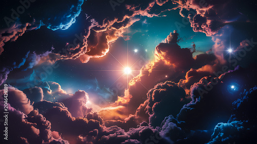 Vibrant cosmic nebula cloud filled with stars in deep space