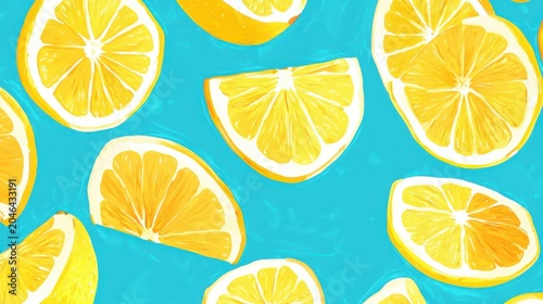 Illustration of lemon slices on blue background