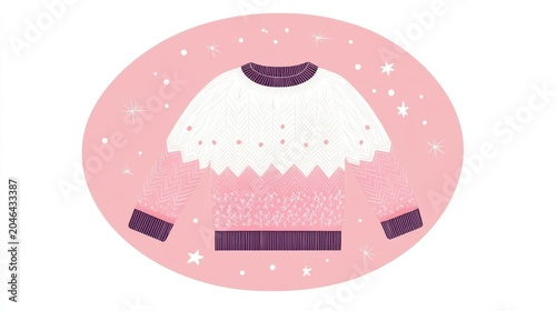 Pink and white knitted winter sweater illustration