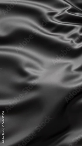Smooth Elegant Black Silk Satin Fabric Waving Gently In Close Up