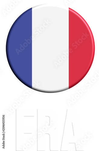 Circular france national flag with blue, white, and red stripes, country abbreviation label, suitable for travel, patriotic designs, educational materials.