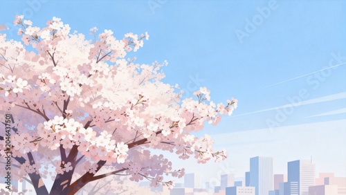 Cherry blossom tree in cityscape