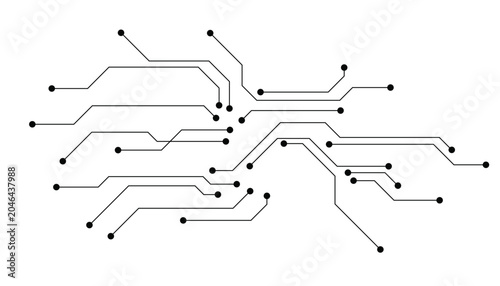 Dark grey digital circuit board pattern with thin lines and nodes forming a network on a transparent background, for tech