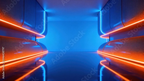Futuristic corridor with neon lights