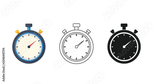 Obraz na plátně Stopwatch collection colorful outline and monochrome timekeeping devices isolate