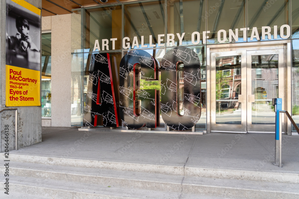 Naklejka premium Toronto, Ontario, Canada - June 2, 2026: The exterior entrance of the Art Gallery of Ontario (AGO) in downtown Toronto, Ontario, Canada. 
