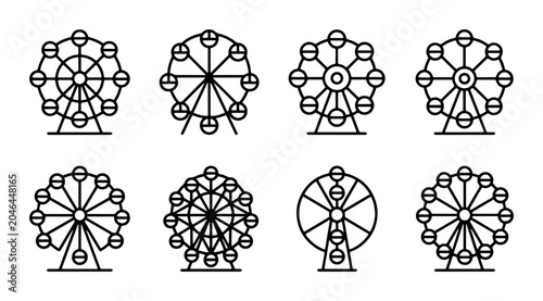 Tableau sur toile Ferris Wheel Icons Set, Amusement Park Rides, Carnival Attraction Vector Graphic