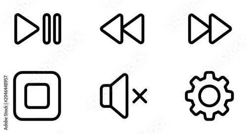 Bild auf Leinwand Minimalist Vector Icons: Play, Pause, Rewind, Fast Forward, Stop, Mute, Settings