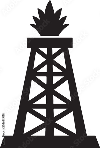 Foto Black silhouette of an oil derrick rig with a flame, energy industry for petrole